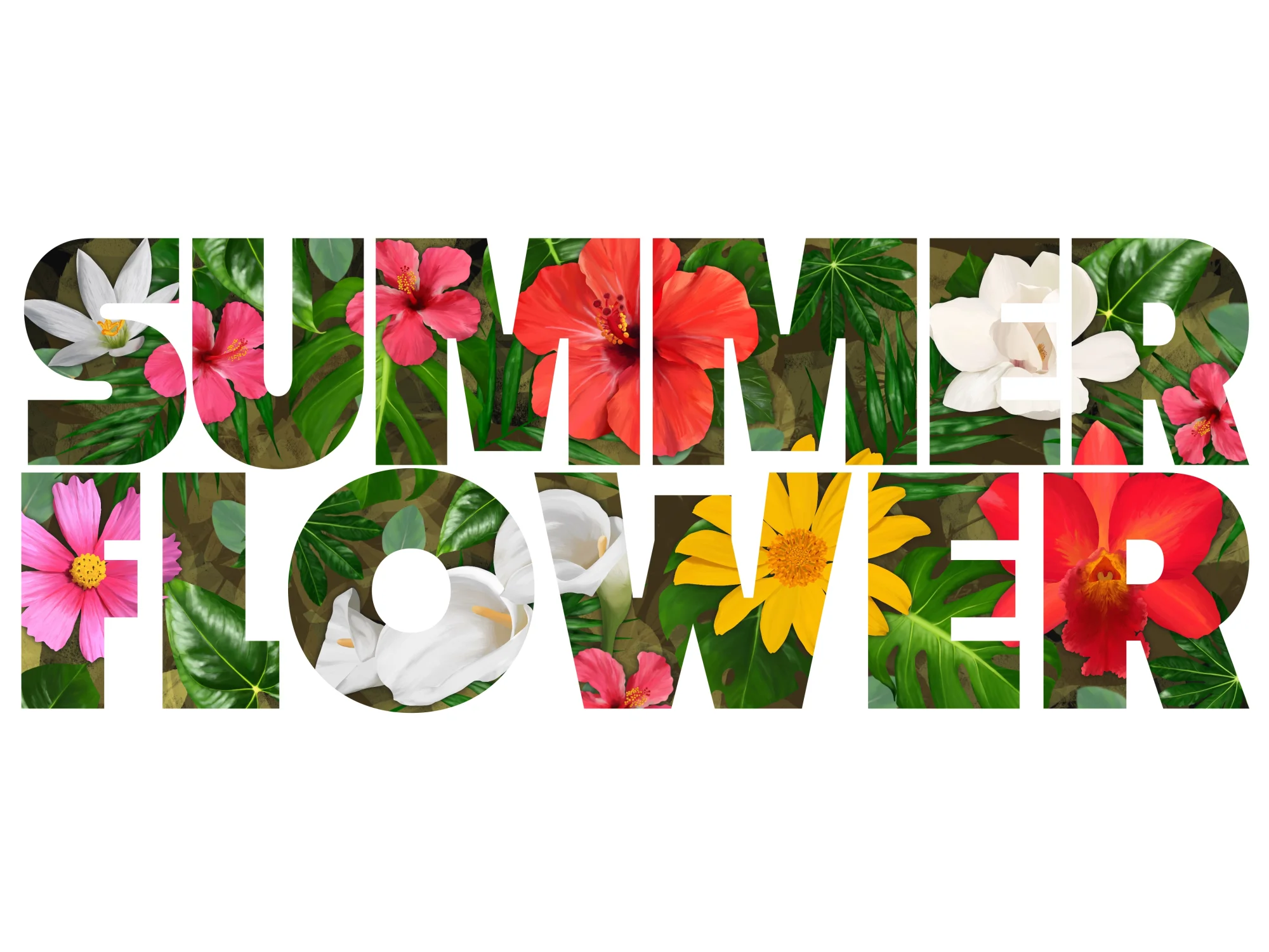 Étiquette Summer Flower : lettrage composé de photos de fleurs